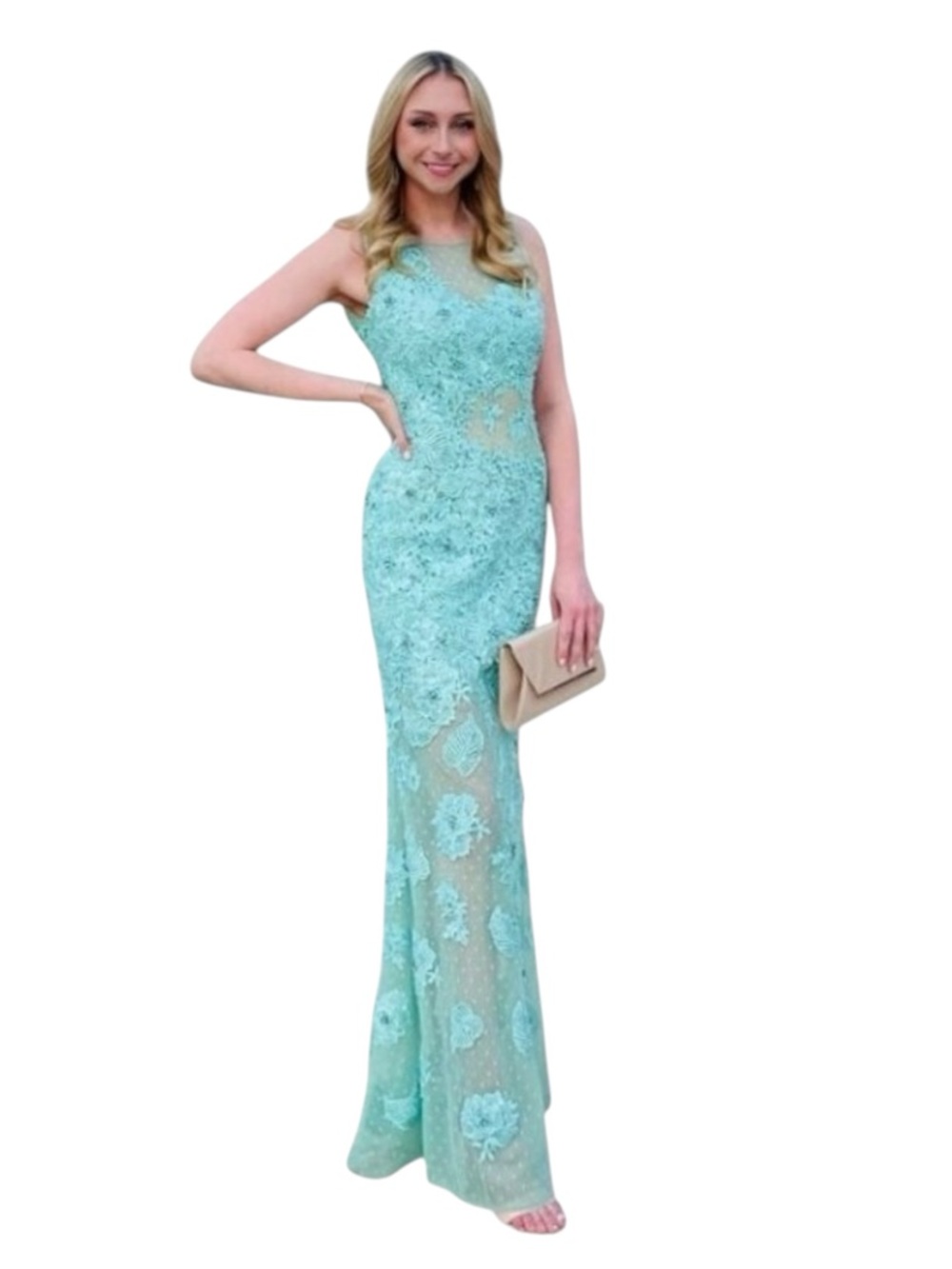 Sherri Hill aqua nude evening dress Sherri Hill SZ:2